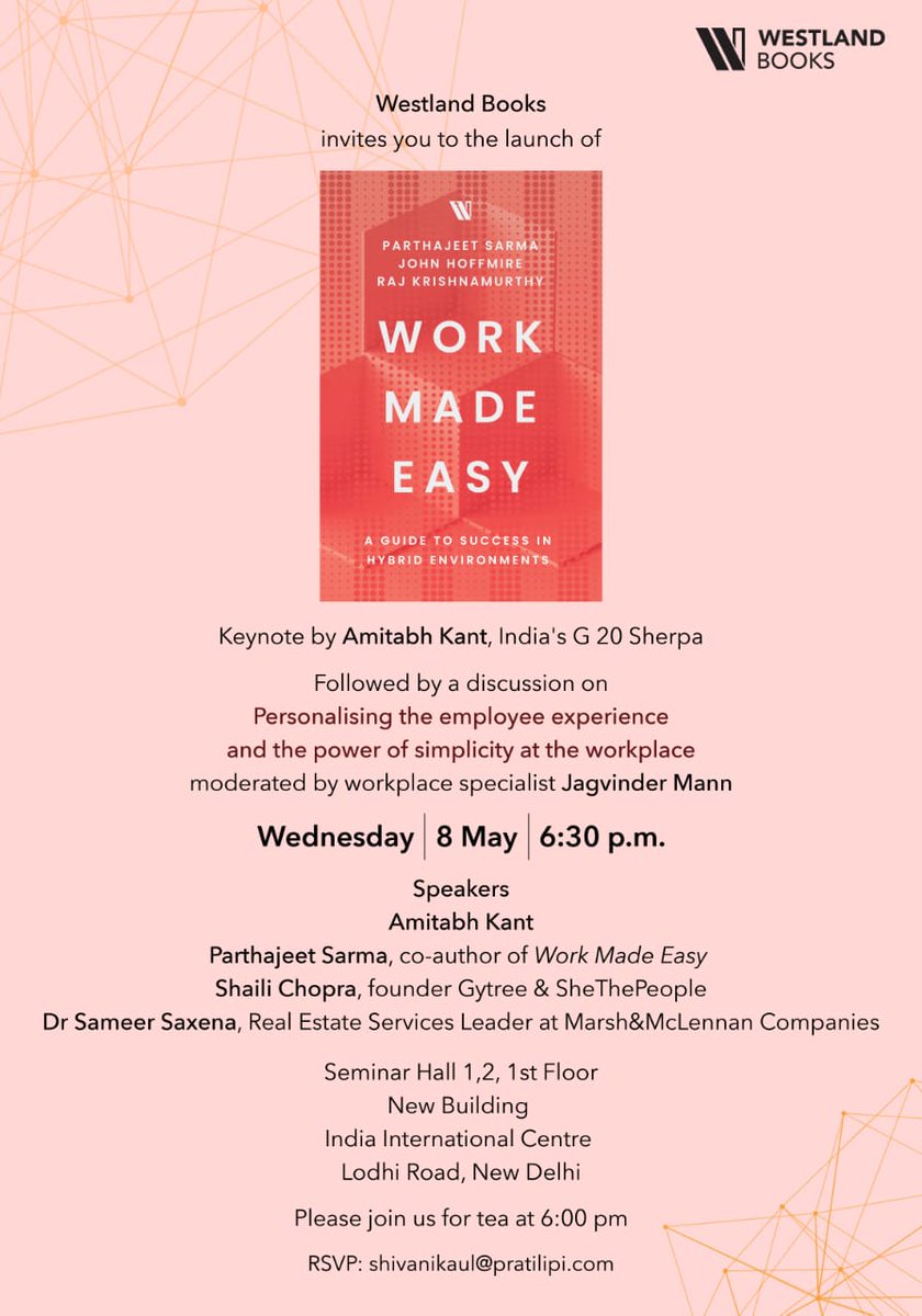 #WorkMadeEasy is being launched in Delhi on coming Wednesday (8th May) amid some conversations and good vibes. If you are around, please do swing by! DM me or RSVP shivani kaul at shivanikaul@pratilipi.com
@WestlandBooks

#hybridwork #hybridworking #AIatWork #futureofwork