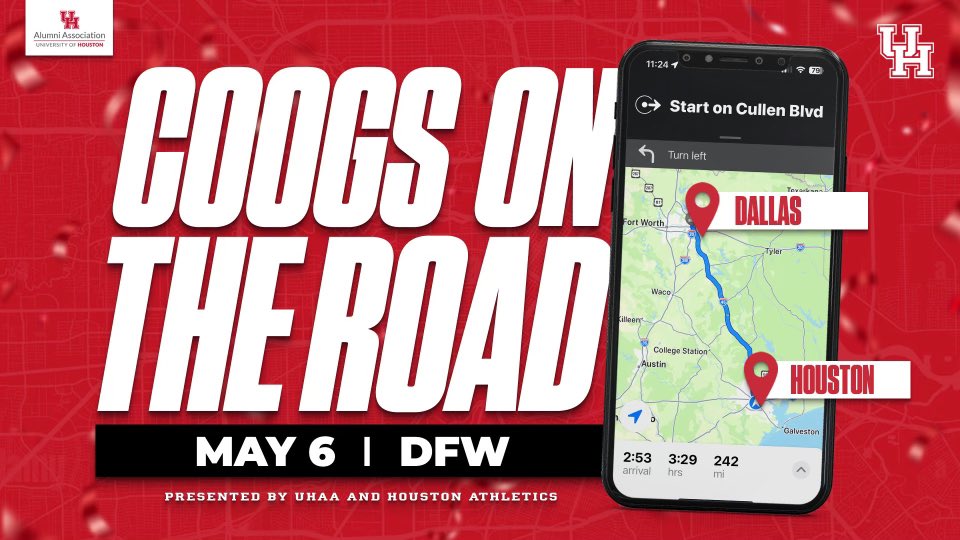 Coogs on the Road Coaches Caravan begins in Metroplex TONIGHT! Join @CoachSampsonUH beginning at 6 pm tonight at Varispace Coppell 450 North Freeport Pkwy 3rd Floor Suite Coppell, TX 75019 Presented by @houstonalumni & @UHCougars #ForTheCity x #GoCoogs