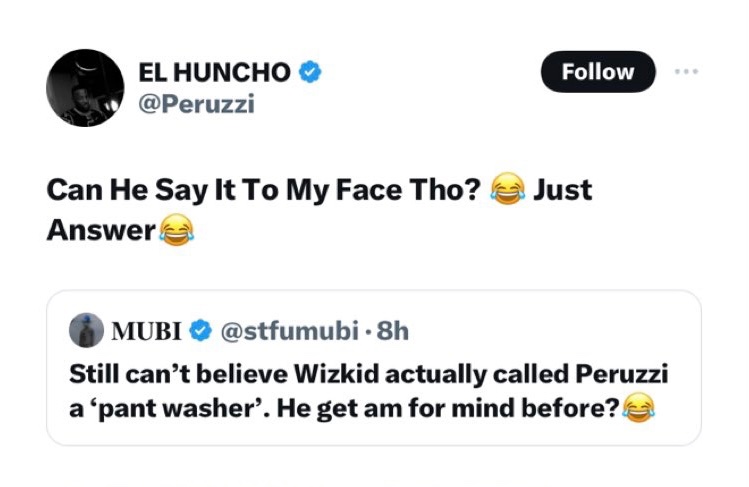 Peruzzi passes a message across to Wizkid.