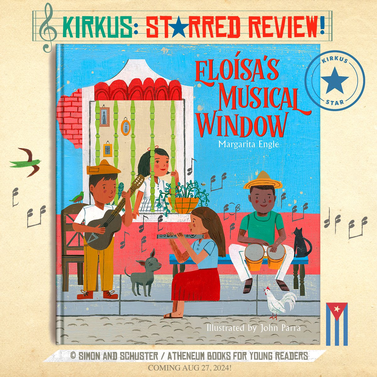 1st review for ELOISA’S MUSICAL WINDOW & it’s a STAR! “Drawing from her mother’s childhood stories, Engle tells a tale of everyday inspiration, propelled by a lilting text that reverberates.A harmonious triumph.” ' @KirkusReviews shorturl.at/ftu08 @SimonKIDS @margaritapoet