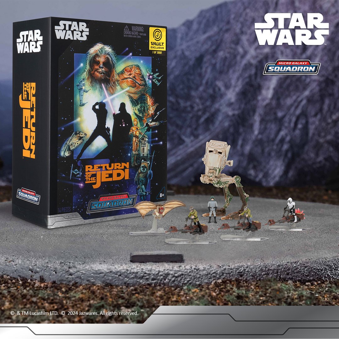 The Battle of Endor Battle Pack explodes into Star Wars Micro Galaxy Squadron! Celebrate 40 years of Star Wars: Return of the Jedi with an exclusive deco AT-ST and more.

Now available: links.jazwares.com/VaultSWMGSBatt…

#JazwaresVault #StarWars #MicroGalaxySquadron #Jazwares