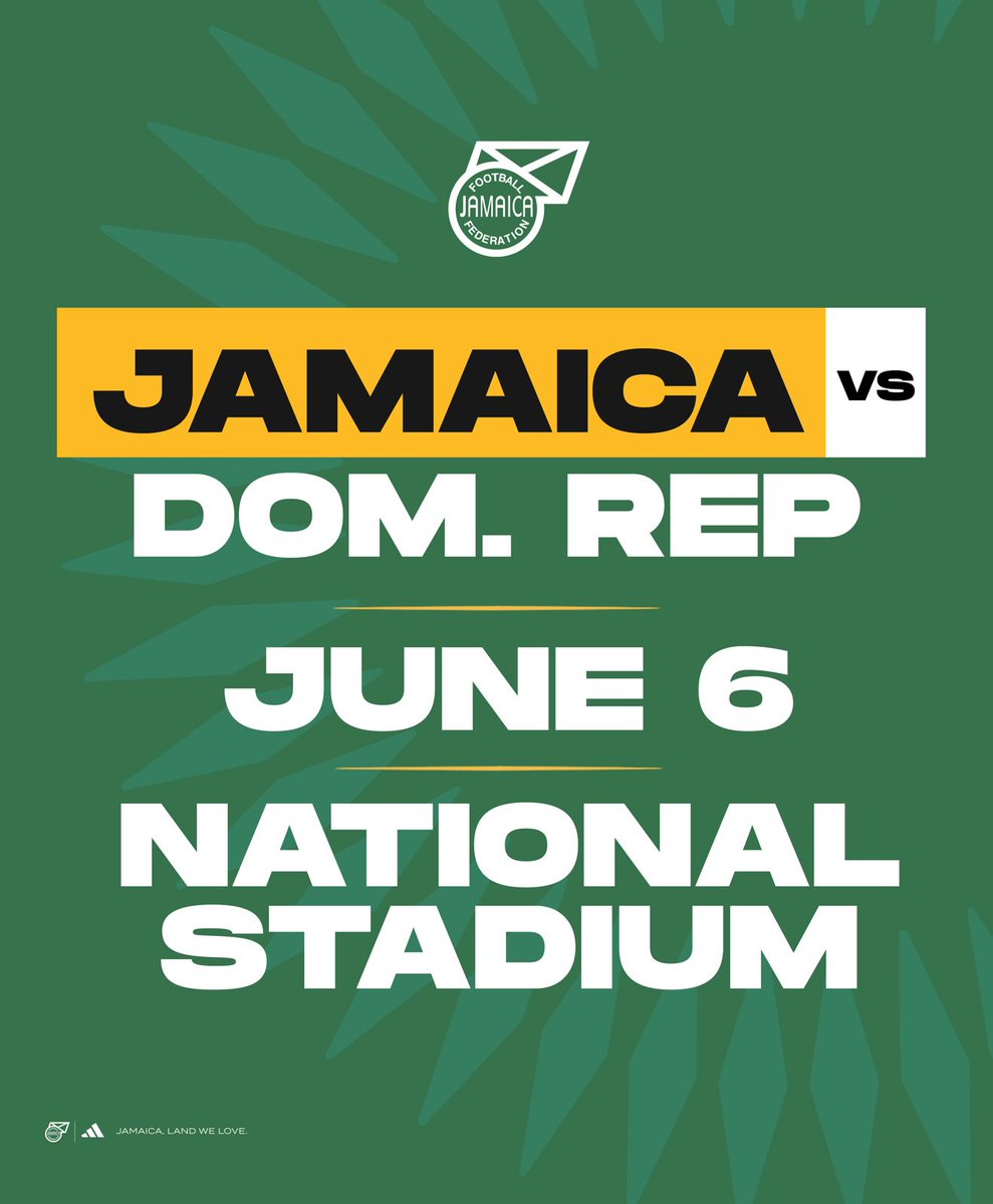 Jamaica v Dominica Republic 📍National Stadium 🗓️June 6 See you soon! 🇯🇲 #ReggaeBoyz #JamaicaLandWeLove #Jamaica2026