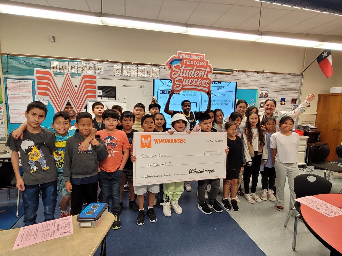 We are extremely happy to announce that Ms. Serna is the winner of The Whataburger Grant. She has been awarded 1,000 for her classroom. Ms. Serna has been teaching for 13 years and this is her 2nd year at Pecan Springs. #Whataburger #AISDPROUD