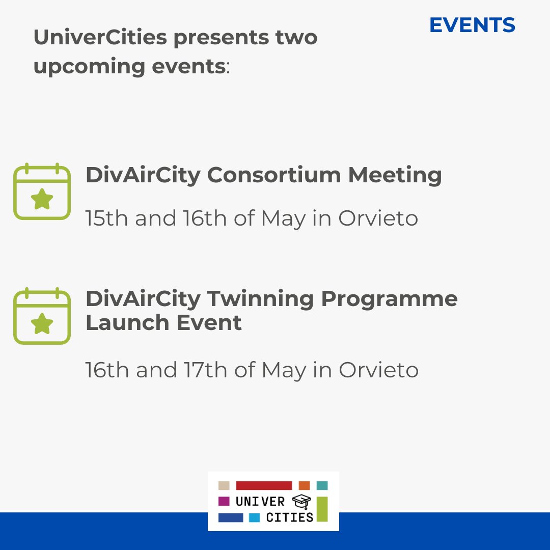We are looking forward to joining two @divaircity events coming up next in #Orvieto on the 15-16 of May the #DivAirCity Consortium Meeting, and the #DivAirCity Twinning Programme Kick-Off LIVE meeting on the 16th and 17th of May 2024! #UniversalCities4All #diversityandinclusion