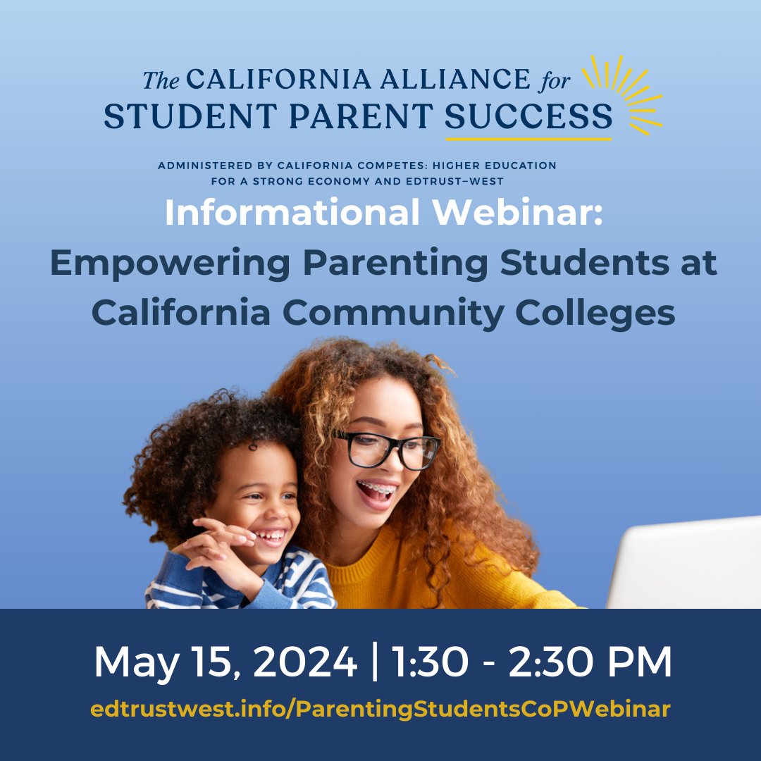 The California Alliance for Student Parent Success is launching a new initiative for community colleges in CA seeking to empower #ParentingStudents, especially single mothers. Learn more & apply today: castudentparentalliance.org/what-we-do/cap…