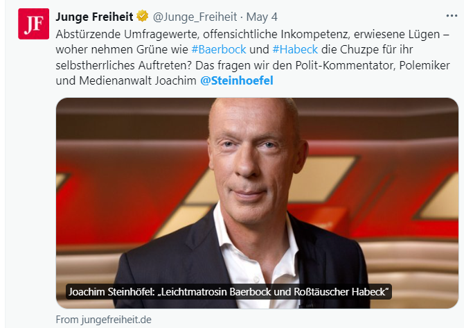 Der Anwalt von Siff NIUS, Jochaim Steinhoefel die Tage wieder bei seinen Neonazi Kumpels von Junge Freiheit unterwegs.

Frank Gotthardt, finanziert die braune Bumsbude von Julian Reichelt.

Friedrich #Merz duldet den Nazifinanzier in der CDU.
#cdupt24  
#cdubpt24 
#CDUBPT