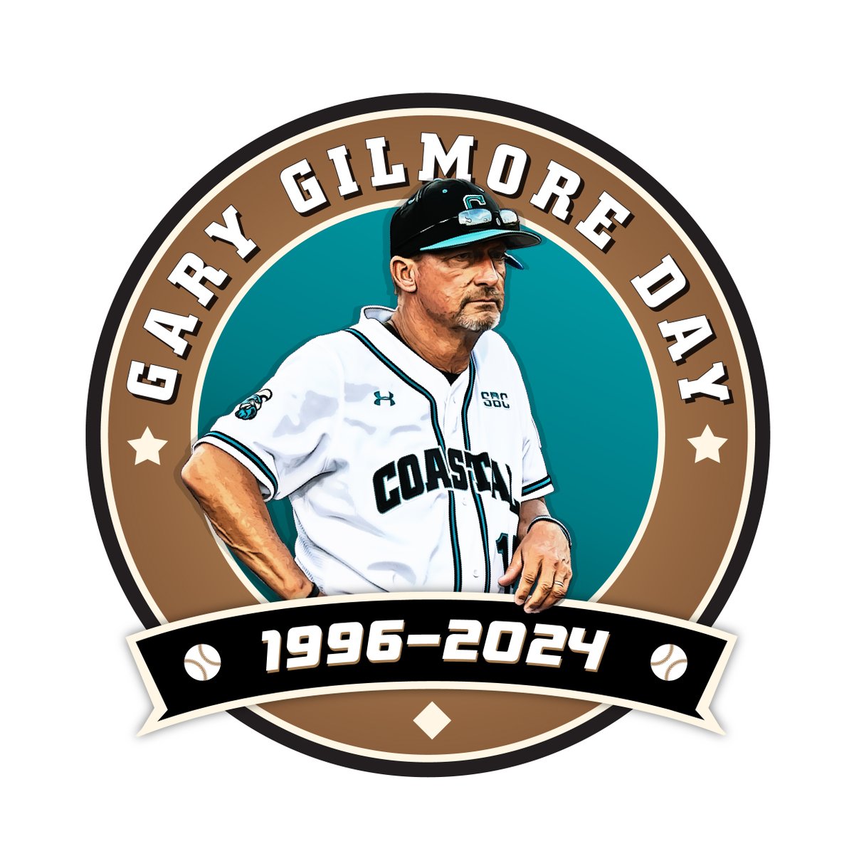 Join us on 𝐒𝐚𝐭𝐮𝐫𝐝𝐚𝐲, 𝐌𝐚𝐲 𝟏𝟏 𝐚𝐭 𝟏:𝟑𝟎 𝐩.𝐦. for Gary Gilmore Day. Help us honor legendary @CoastalBaseball Head Coach by packing Brooks Stadium as the Chants host Georgia State. Tickets still available! Get yours today by visiting: shorturl.at/klvxW