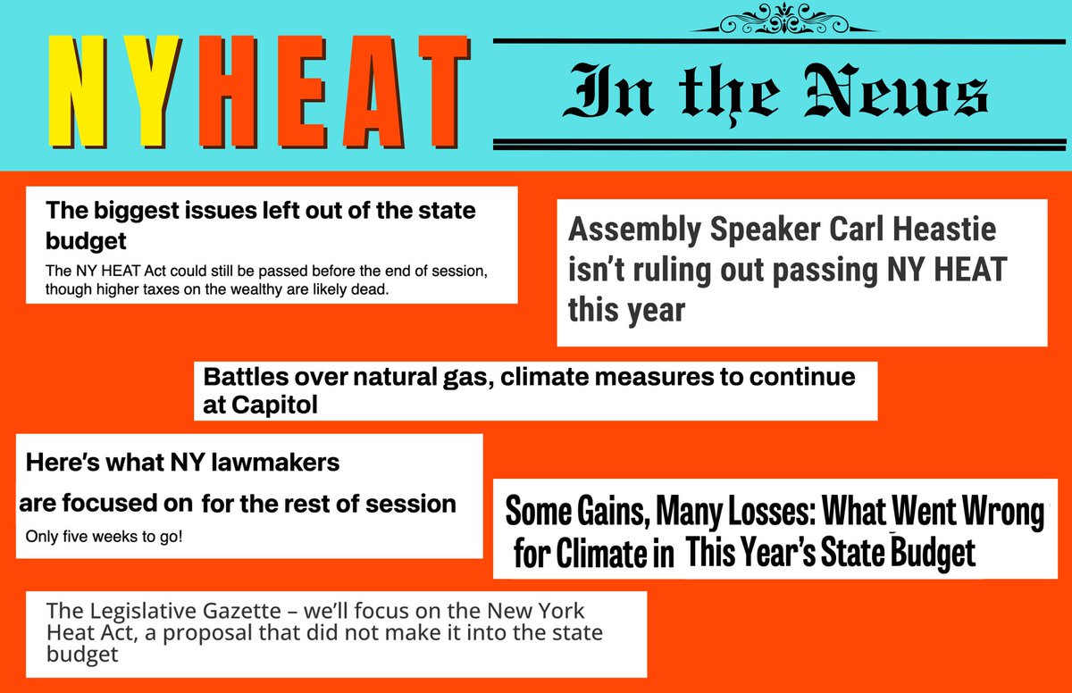 #NYHEAT didn't pass in the budget - and the media certainly took notice. Check out these stories from across the state about the missed opportunity to pass #NYHEAT in this year's budget & the urgency to pass it before the end of session 🧵
