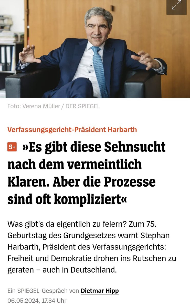 Der Witz des Tages:

'Stephan Harbarth sieht Freiheit und Demokratie in Gefahr.' 🤡