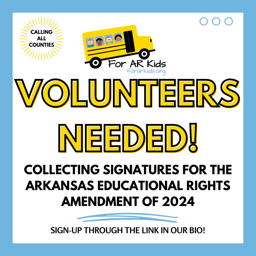 We only have 8 weeks to collect 90,704 signatures. Can you collect at least 10 signatures? Sign up to volunteer at forarkids.org/volunteer. Every signature helps! #ForARKids #AREducationalRightsAmendment
