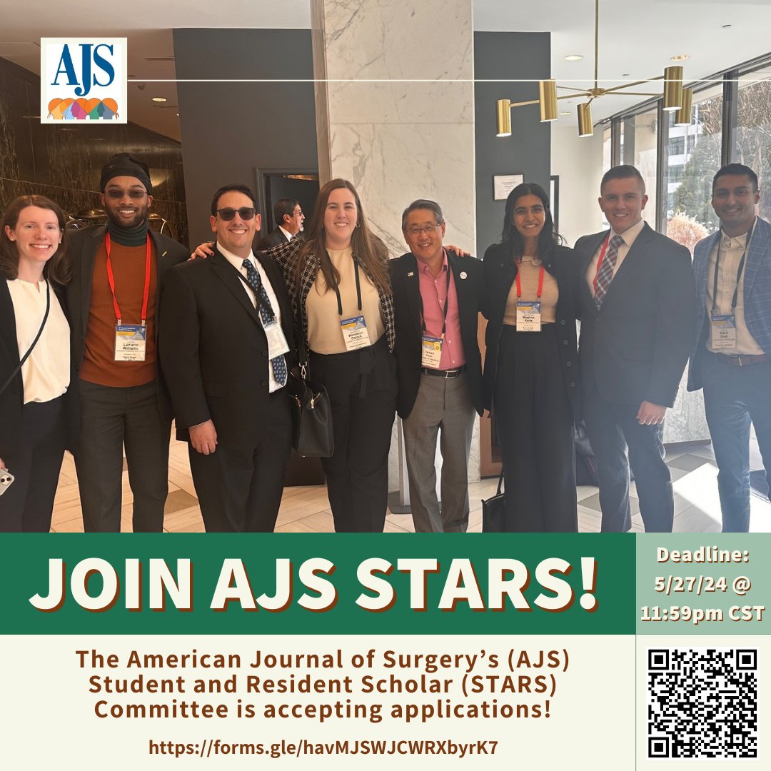 🌟 #MemberMonday🌟 AJS STARS is accepting applications! Let's make academic surgery accessible together! 💪 📅 Apply by 5/27/2024 ✏️ forms.gle/havMJSWJCWRXby… @AcademicSurgery @AmJSurgery @AmCollSurgeons @SNMA @LMSASurgery @LmsaNational @SocietyofBAS @AsianAcadSurg @AMWADoctors