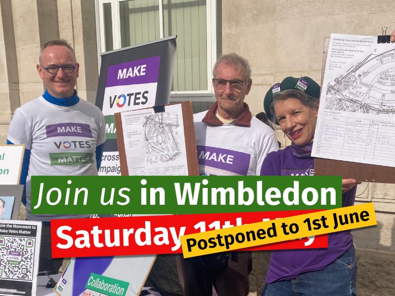 Our Action Day in Wimbledon has been postponed, acknowledging the tireless efforts of our activists post London Elections. They deserve a break to recharge. #PRDelivers

Next Action Day:
🗓Saturday 1st June