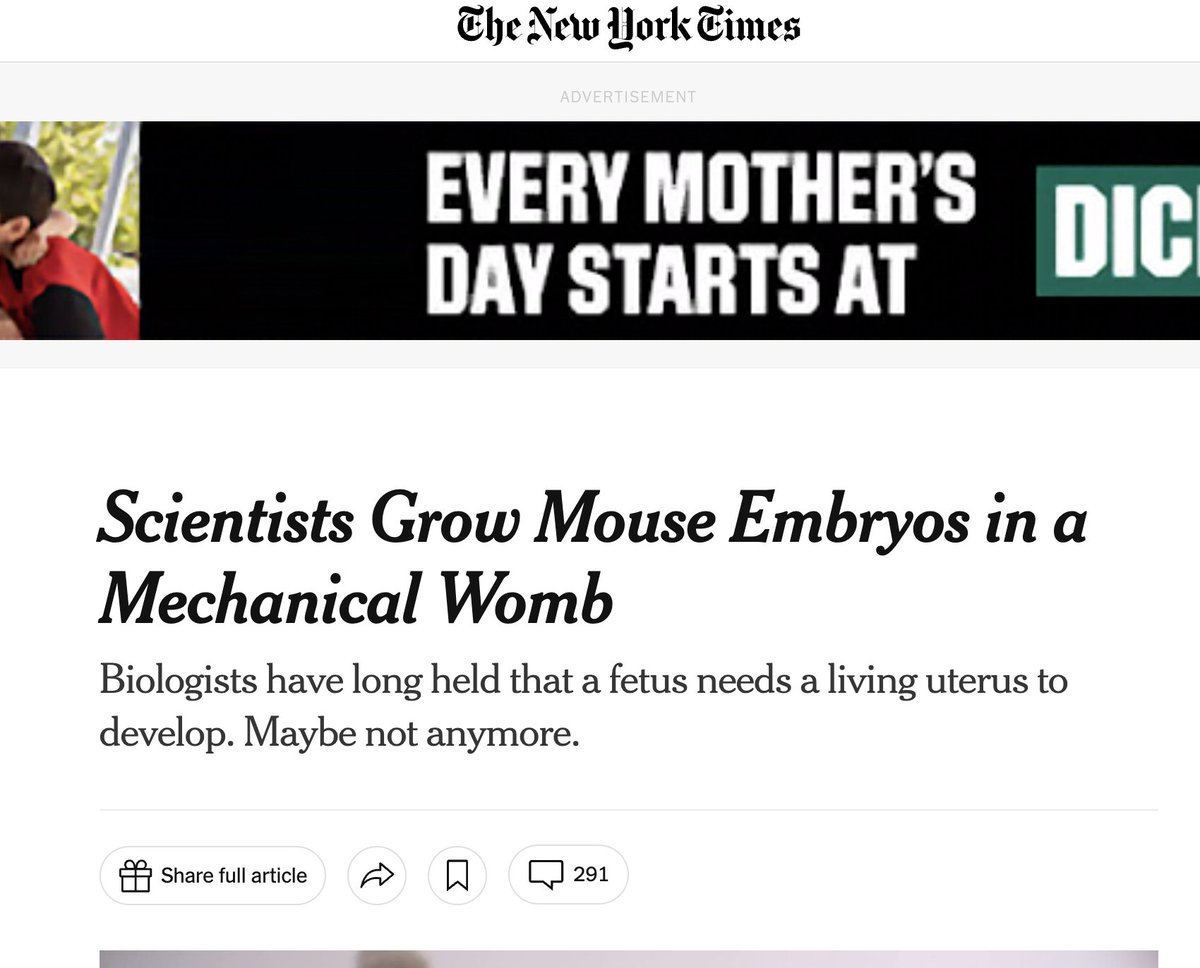 @jvveenvliet @ISSCR Here is the treatment in the New York Times from 2021. They went with 'mechanical womb.' 

I don't think it will be shown that my language is particularly sensational.