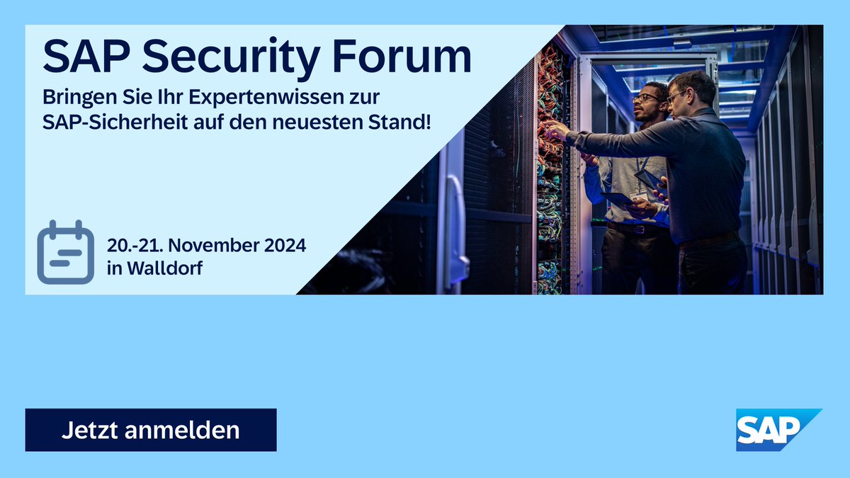 🎓 Bringen Sie Ihr Expertenwissen zur SAP-Sicherheit auf den neuesten Stand - das #SAPSecurity Forum findet vom 20. bis 21. November 2024 in Walldorf, Baden statt: imsap.co/6013je3ml