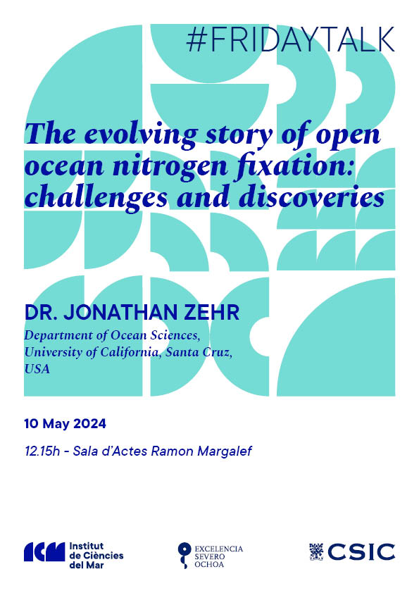 🔶I #FridayTalk I🔶 🗣️ Do not miss the following #FridayTalk: 'The evolving story of open ocean nitrogen fixation: challenges and discoveries', by @Jonathan_Zehr 📍 10 May, 12:15 pm (ICM-CSIC) 🔗icm.csic.es/ca/esdevenimen…