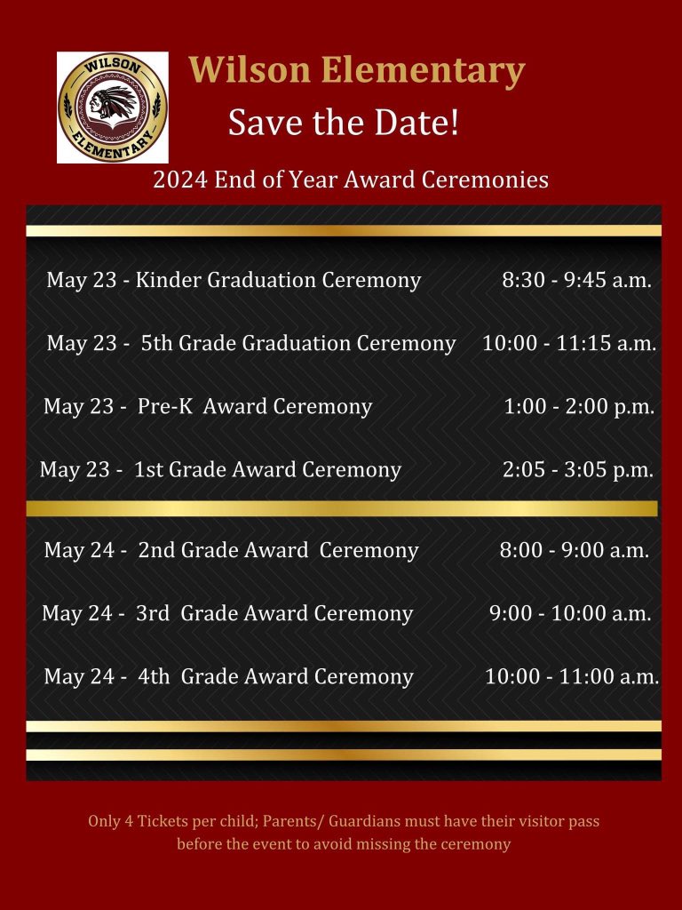 Mark your calendars and don't forget to get your visitor's pass before your child's award ceremony.