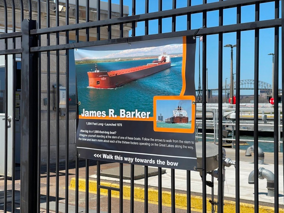 Have you seen these 13 wonderful banners inside the Soo Locks Park yet? Any guesses why there are 13 of them? 🤓 #ilovethesoo #BoatNerd