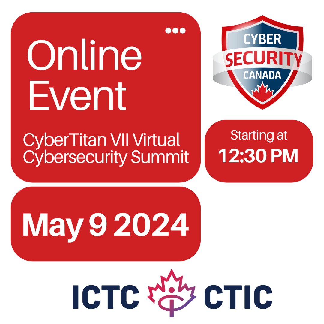 🔒 We're thrilled to announce our sponsorship of the CyberTitan VII | Virtual Cybersecurity Summit. 

📅 Date: May 9, 2024
🕒 Time: Starting at 12:30 PM EST
🌐 Location: Virtual - Join from anywhere in the world via Zoom!
 
🔗 Register Now: eventbrite.ca/e/cybertitan-v…