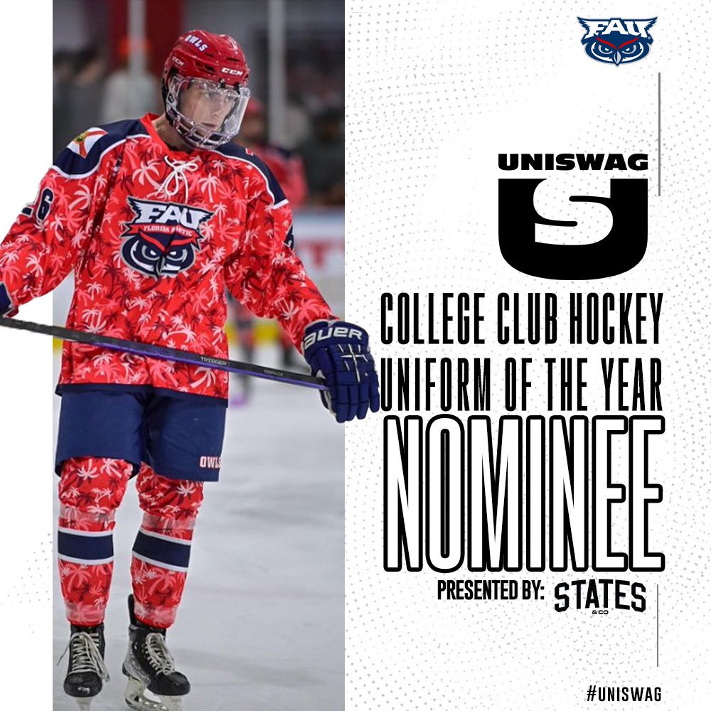 UNISWAG College Club Hockey Uniform of the Year Nominee presented by States & Co @FAU_Hockey is up for the best uniform of the 2023-24 College Club Hockey season! Click here to vote: bit.ly/2sHF6u9 #uniswag