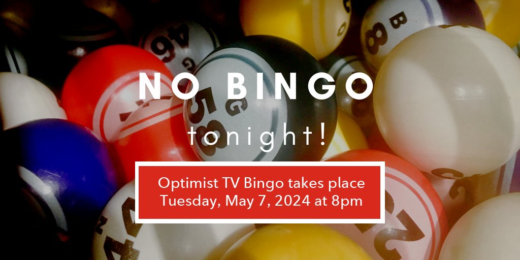 A friendly reminder there is no #OptimistTVBingo game tonight. Bingo returns Tuesday, May 7, 2024 at 8pm on #Rogerstv. Any tickets purchased the week after April 22nd will be valid for tomorrow's broadcast. ➡️ rogerstv.com/optimisttvbingo ➡️ tvbingo.ca #ldnont