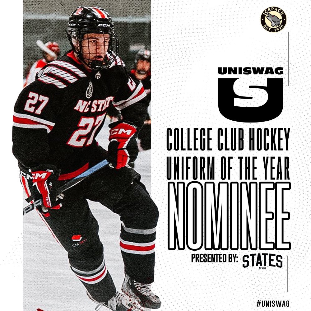 UNISWAG College Club Hockey Uniform of the Year Nominee presented by States & Co @NCStateHockey is up for the best uniform of the 2023-24 College Club Hockey season! Click here to vote: bit.ly/2sHF6u9 #uniswag