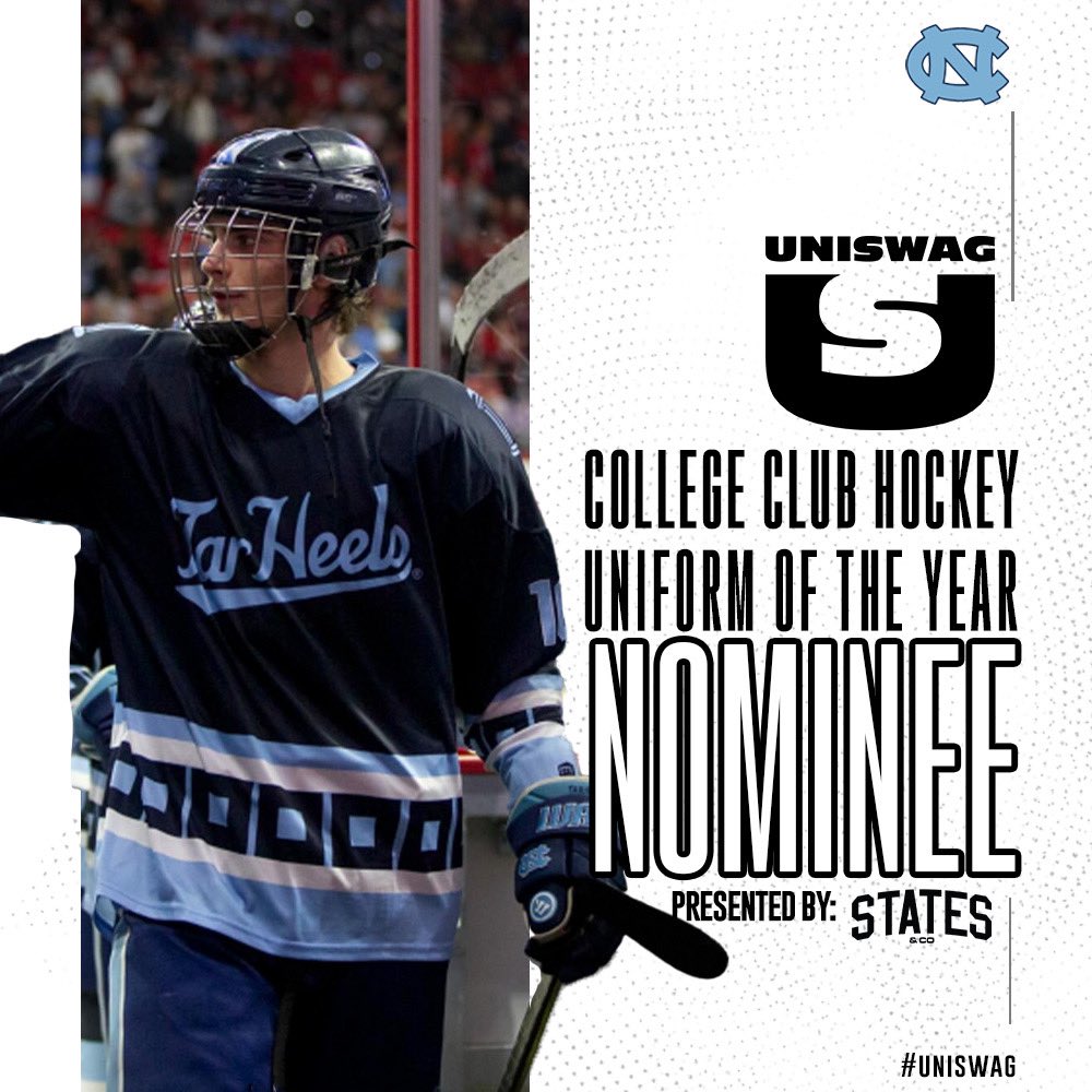 UNISWAG College Club Hockey Uniform of the Year Nominee presented by States & Co @UNCHockey is up for the best uniform of the 2023-24 College Club Hockey season! Click here to vote: bit.ly/2sHF6u9 #uniswag