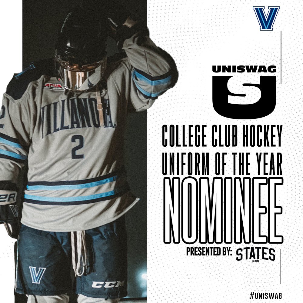 UNISWAG College Club Hockey Uniform of the Year Nominee presented by States & Co @villanovahockey is up for the best uniform of the 2023-24 College Club Hockey season! Click here to vote: bit.ly/2sHF6u9 #uniswag