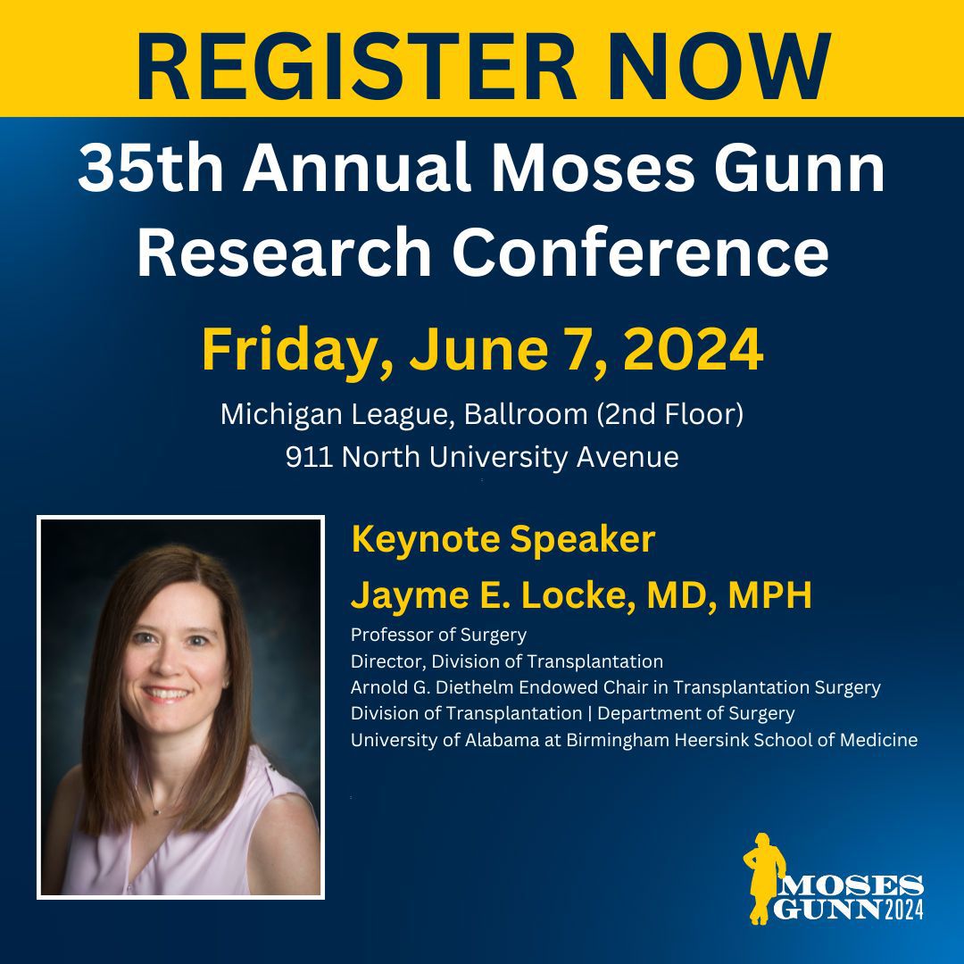 🧪📈Moses Gunn Research Conference alert: Abstracts have been selected for talks and posters and registration is open! Register now for a great day of surgery, science and socializing: rsvp.umich.edu/event/moses-gu… #MosesGunn2024