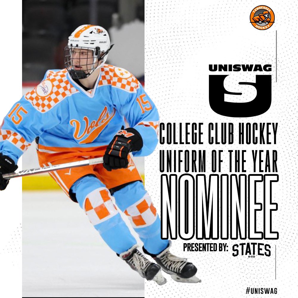 UNISWAG College Club Hockey Uniform of the Year Nominee presented by States & Co @IceVolsHockey is up for the best uniform of the 2023-24 College Club Hockey season! Click here to vote: bit.ly/2sHF6u9 #uniswag