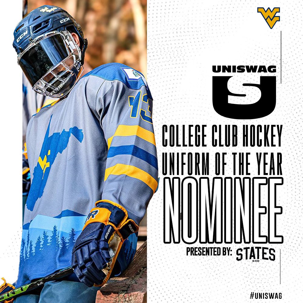 UNISWAG College Club Hockey Uniform of the Year Nominee presented by States & Co @WVUD1Hockey is up for the best uniform of the 2023-24 College Club Hockey season! Click here to vote: bit.ly/2sHF6u9 #uniswag