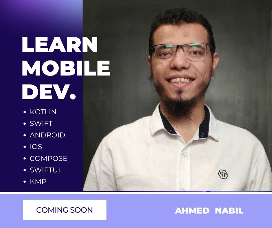 Excited to announce I'm developing a Paid Mobile Dev Course! 🚀
Inshaa'Allah This course will cover:
Kotlin,
Swift,
Android & iOS Development,
Kotlin Multiplatform,
Stay tuned!
#mobiledevelopment #androiddev #iosdevelopment #kotlin #swift #multiplatform #learncoding #Compose