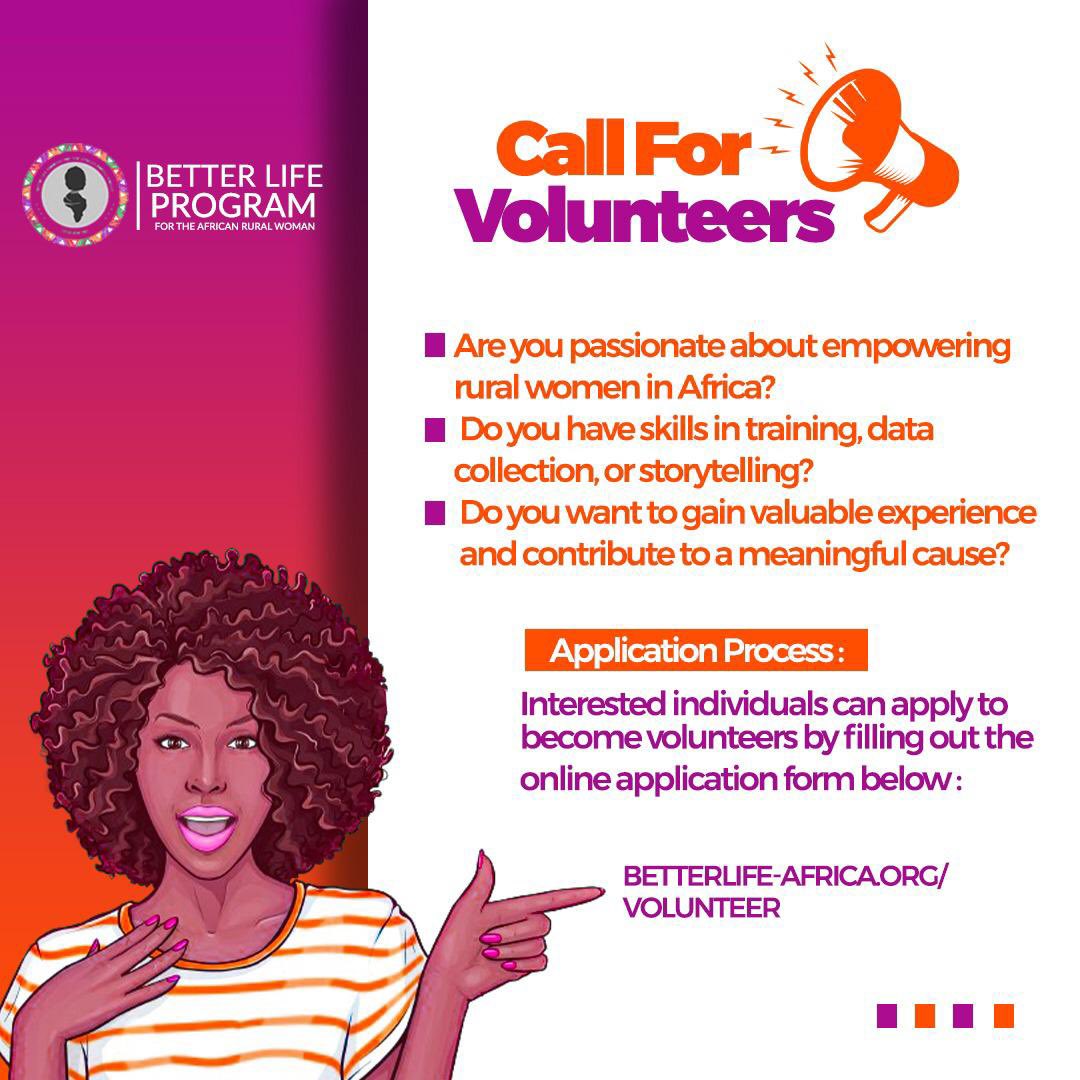 BLPARWng's tweet photo. Join our mission and be a part of something truly impactful! The Better Life Program for the African Rural Woman is on a mission to empower and uplift women in rural communities. Ready to make a difference? Click the link to volunteer with us now! https://t.co/p55xoX6zNY https://t.co/fy3trWMhye