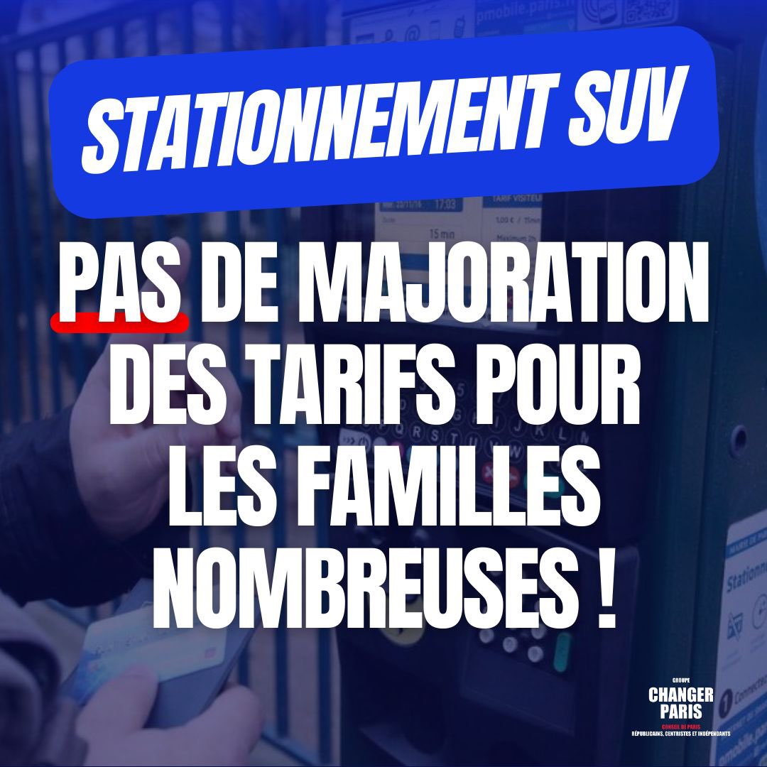 🔵À #Paris, il est urgent de prendre soin des familles ! C'est pourquoi avec @InesDeRaguenel, nous proposons que les familles avec au moins 3 enfants bénéficient d'un tarif de stationnement non-majoré ! 👉Nous défendrons cela au prochain #ConseildeParis à partir du 21 mai