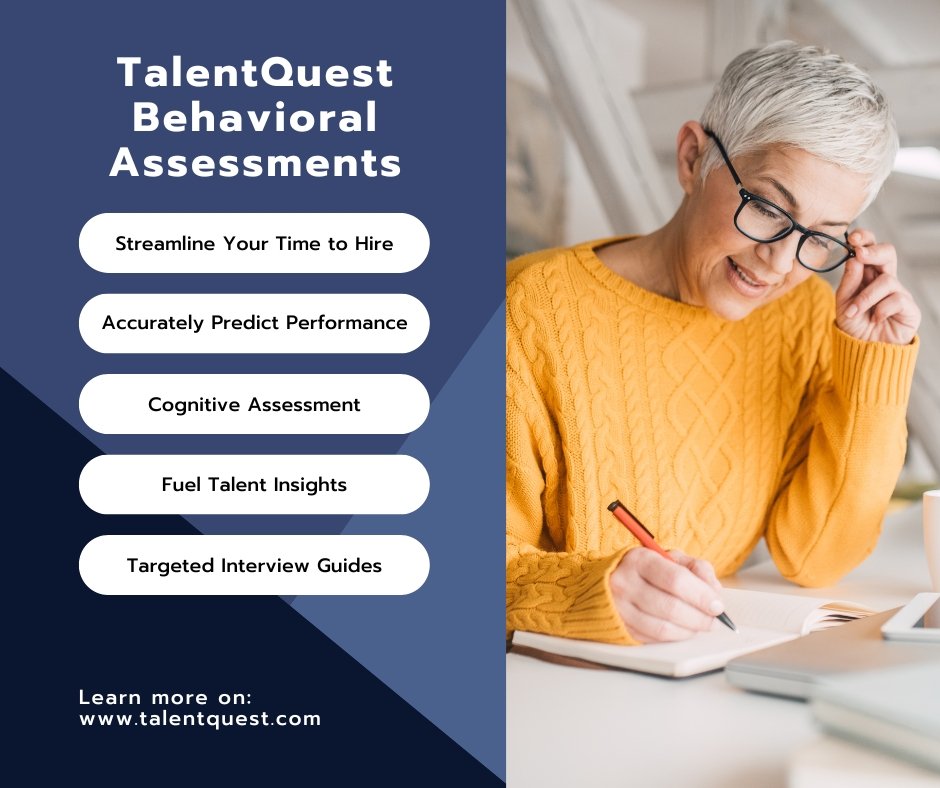 Forget slow hiring!  Find your next champion faster with TalentQuest.  Streamline your process, predict success, & celebrate the perfect fit.  
#StreamlineHiring #PredictiveHiring #WinningTeam #BehavioralAssessments