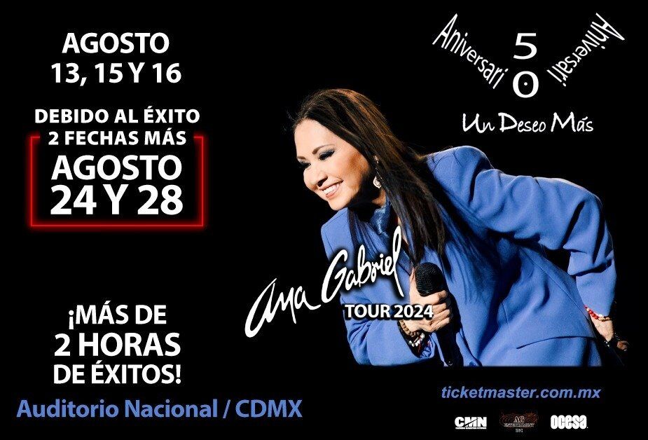 ¡ANA GABRIEL, ¡IMPARABLE!, ANUNCIA DOS FECHAS MÁS EN EL MÁXIMO ESCENARIO DE REFORMA!

24 Y 28 DE AGOSTO - AUDITORIO NACIONAL

+Info: dsvclub.org/música

#AnaGabriel #Concierto #AuditorioNacional #MúsicaMexicana #Leyenda #Citibanamex #Ticketmaster #Celebración #50Aniversario