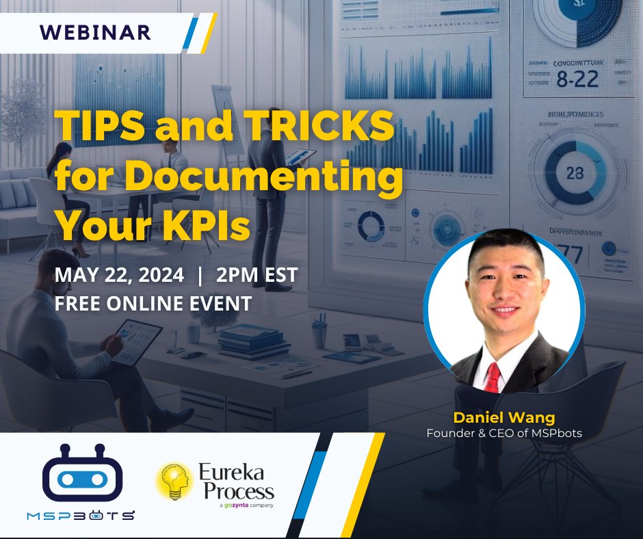 mspbots's tweet photo. Join us on May 22nd, Wed, 2PM EST for Eureka Process' monthly #ITDUG webinar featuring #MSPbots very own Founder and CEO, Daniel Wang. Learn practical "Tips and Tricks for Documenting your KPIs". A must attend for all #MSPs! Mark the date!

https://t.co/XMJeiTVWMV https://t.co/BDNJLADOh9