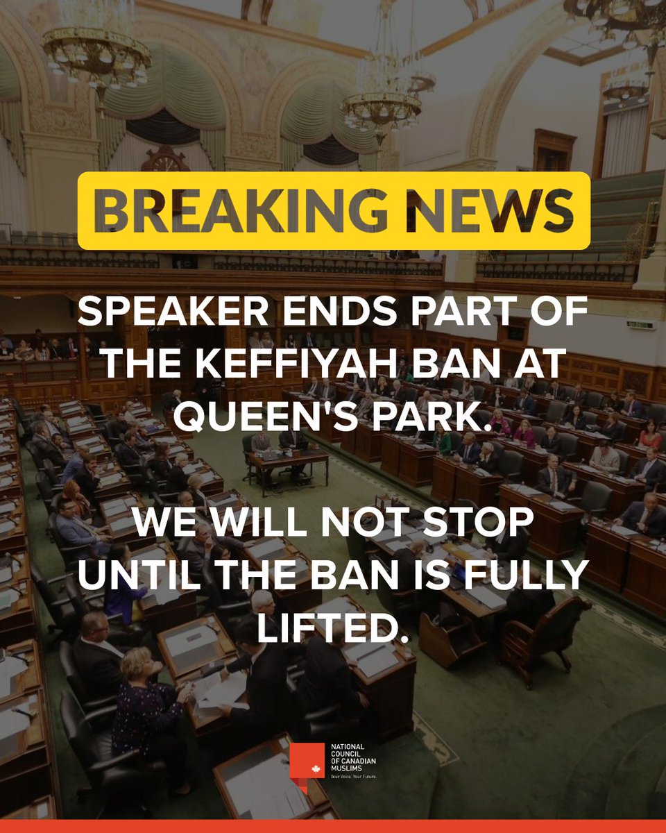 Speaker Arnott, we note your recognition, driven by the outrage of the people of Ontario, that your ban on wearing the kaffiyeh in the precinct was untenable. Let us be clear - multiple MPPs are wearing the kaffiyeh in the chamber as well today in defiance of your discriminatory…