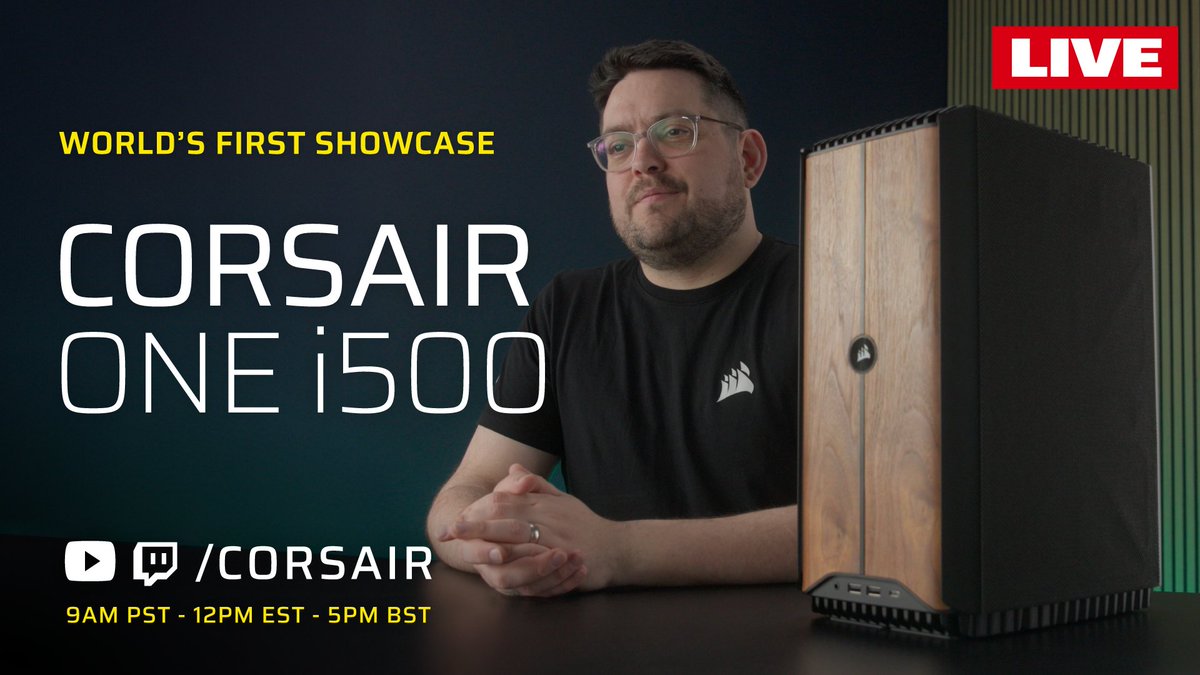 Join @BobDuckNWeave as he unveils the brand new @CORSAIR ONE i500 PC live on Twitch & YouTube! /CORSAIR