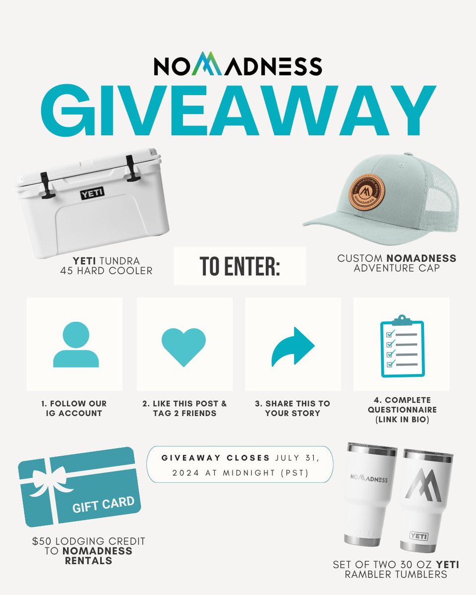 Nomadness X YETI Giveaway - The Perfect Summer Starter Pack!

Enter on our Instagram!
instagram.com/nomadnessrenta…

#giveaway #giveawaytime #instagramgiveaway #instagramgiveaways #nomadnessrentals #giveawayalert #mammothlakes #steamboatsprings #propertymanagement #propertyrental