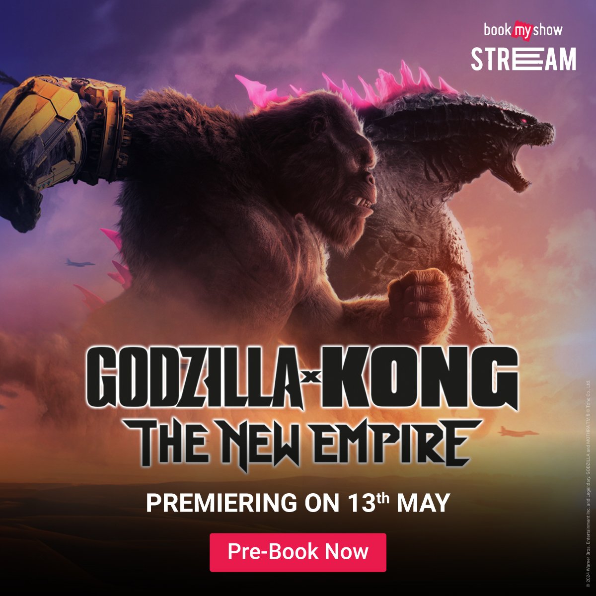 The ultimate showdown is here. 🦖👊🦍

Pre-Book #GodzillaXKongTheNewEmpire premiers on 13th May on #BookMyShowStream now! 

#GodzillaXKong #Godzilla #Kong #BuyMovies #RentMovies #StreamMovies #BestMovies #NewMovies #Trending #bms