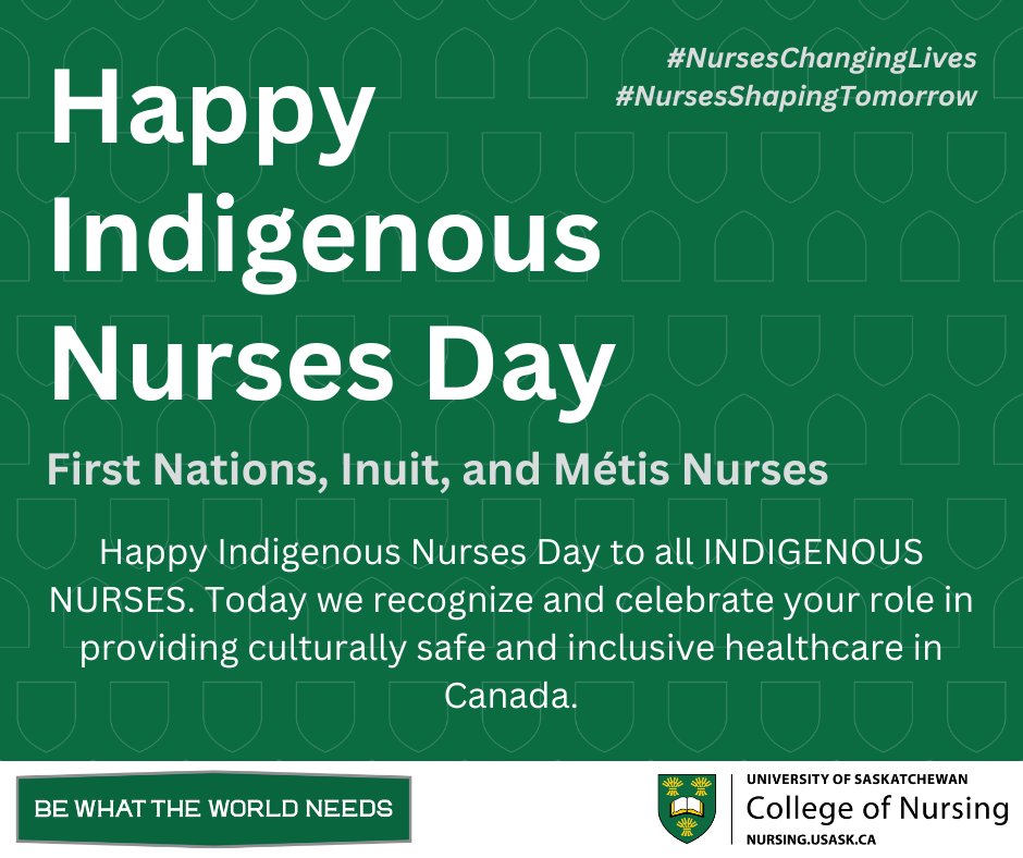 May 6th is #IndigenousNursesDay

Join us in celebrating #IndigenousNurses!

#NursingWeek2024 #IND2024 #NursesChangingLives #NursesShapingTomorrow

@USask @SKStudents