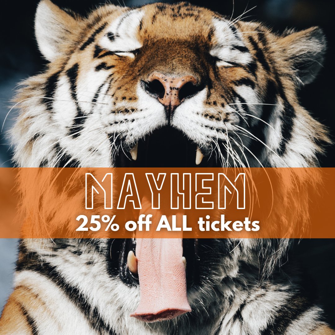 🐯 Our MAYhem offer starts tomorrow! 🐾 Don't miss out on 25% off ALL tickets from 7th to the 24th! ✨ Book now! ow.ly/skrF50RuAE9 👈 #DartmoorZoo #DZS #Devon #MayOffer