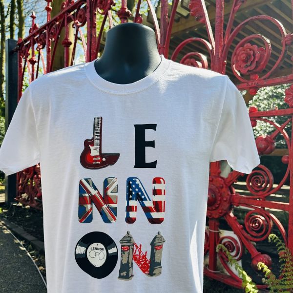 Our Lennon t-shirt is made from 100% cotton & features illustrations of some of John Lennon's most cherished places and possessions. Your purchase helps keep the Strawberry Field gates open for good & funds our Steps to Work programme. Get yours here: ow.ly/1yUQ50Rsf48