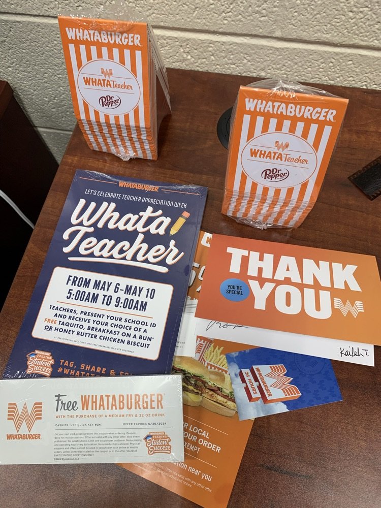 Shout out to @Whataburger for the Teacher Appreciation Gifts! #PTJHRocks