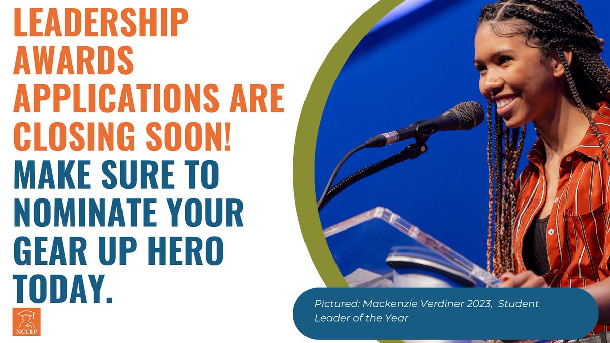 The 2024 NCCEP/GEAR UP Leadership Awards close in a week! Now is the time to nominate a student, parent/guardian, or professional who goes above and beyond every day for the GEAR UP community! Visit this link to nominate them today. edpartnerships.org/leadership-awa… #GEARUPworks