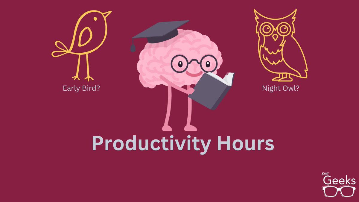 EKUGEEKS's tweet image. Calling all night owls 🦉 and early birds 🐦! What's your go-to time for hitting the books or coding? Share your prime productivity hours. #StudyHabits #CodingChronicles #EKU @EKUGeeks
