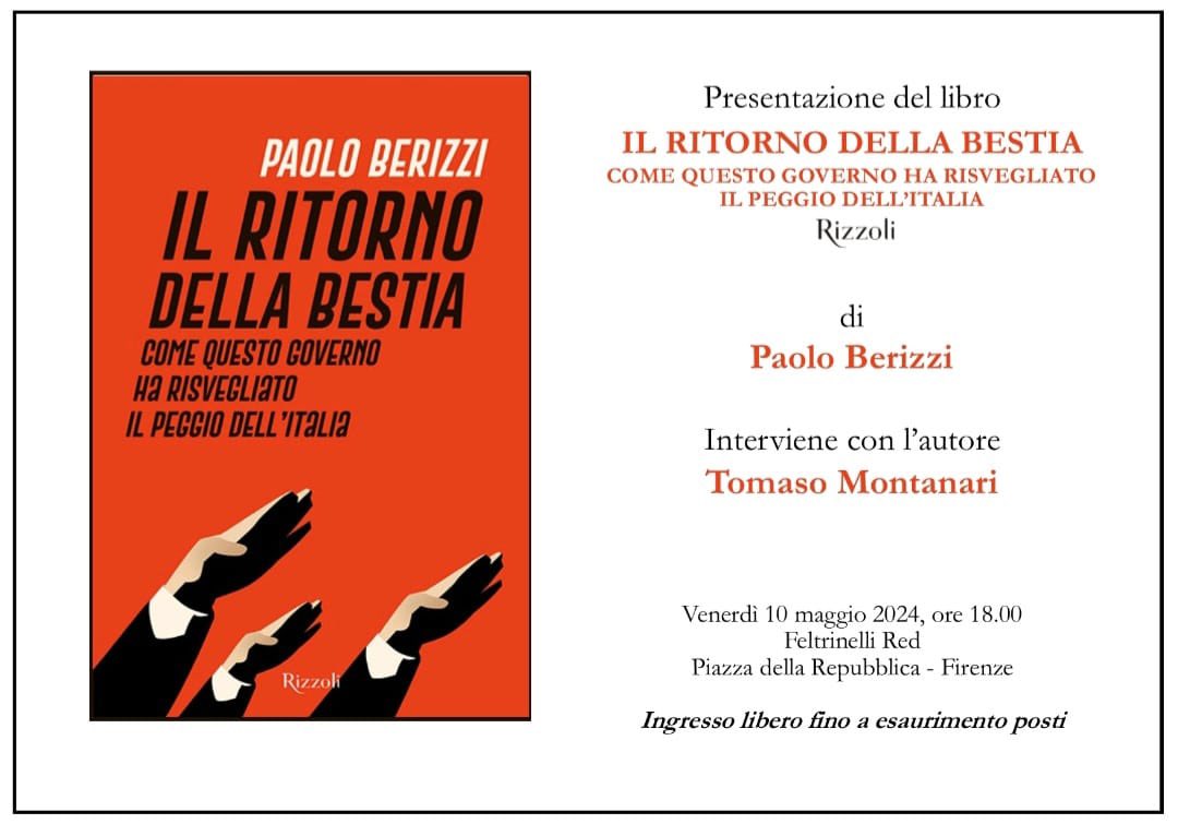 Venerdì prossimo sarò con @PBerizzi a Firenze a parlare del suo ultimo libro: un libro come sempre bello e importante. E che soprattutto (e purtroppo…) ci riguarda tutti…