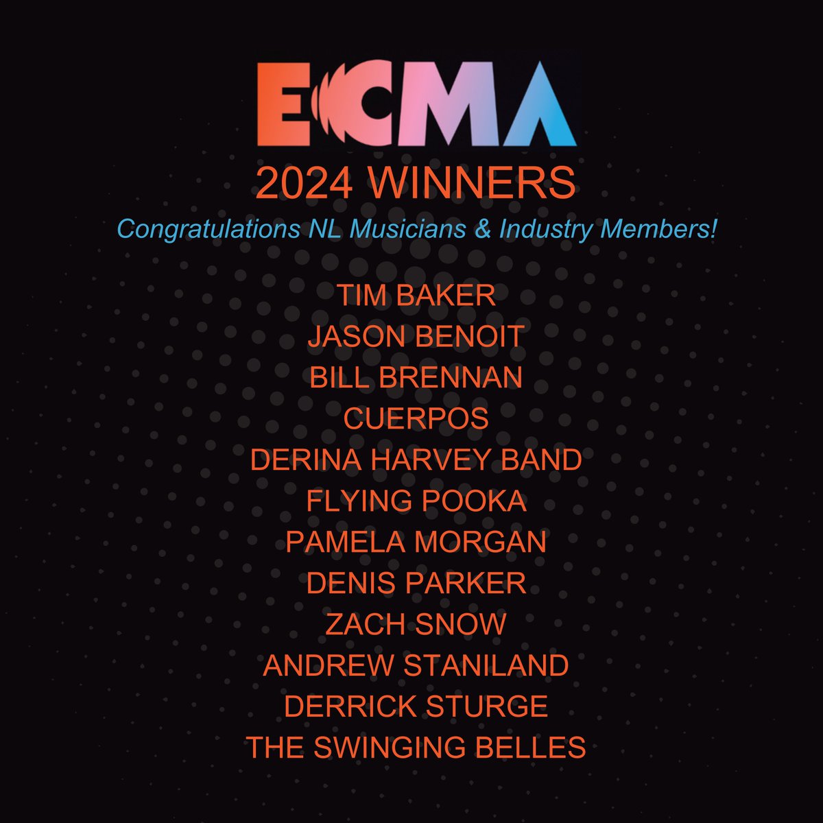 Twelve @ecmaofficial Awards went to Newfoundland and Labrador musicians and industry members during this year's celebrations in Charlottetown, PEI. Congratulations to all! 🎉 Check out the full list of recipients at ecma.com/news/ecma-anno… #NLarts