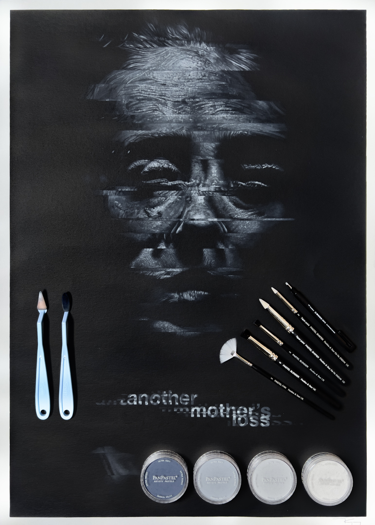 Tools and drawing materials for the latest #drawing in the series ‘𝘎𝘏𝘖𝘚𝘛𝘚’, all done with #PanPastel powder on black #ArtSpectrum paper.

#tristandgrey #Art #Artist #ArtistsStudio #ContemporaryArt #FineArt #Portrait #GlitchArt #Pastel #PastelArt #ArtMaterials #ArtistsTools