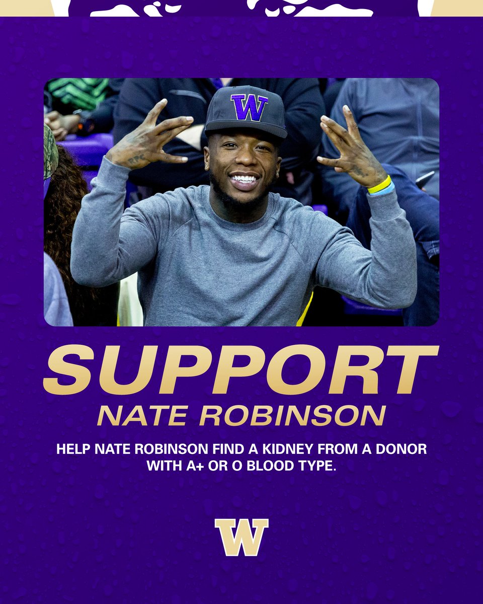Husky legend @nate_robinson needs a kidney from a donor with blood type A+ or O. Help us spread the word with this link to register ⬇️ 🔗gohski.es/3Wq197W #GoHuskies